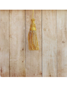 Borla de oro de 5 cm con fleco de canutillo y canelón de 8 cm