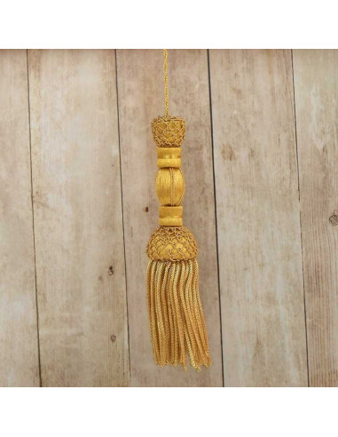 Borla de oro francés con redes 10 cm con fleco de canutillo 7cm