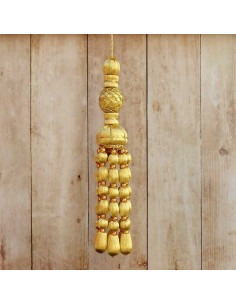 French gold tassel 12 cm with fringe and pearls 10 cm