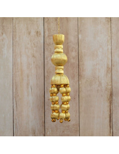 Golden tassel 12 cm with acorn fringe and with pearls 5 cm