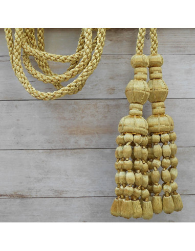 Cordón de oro de 3 metros con borlas de oro y fleco de bellota 20 cm