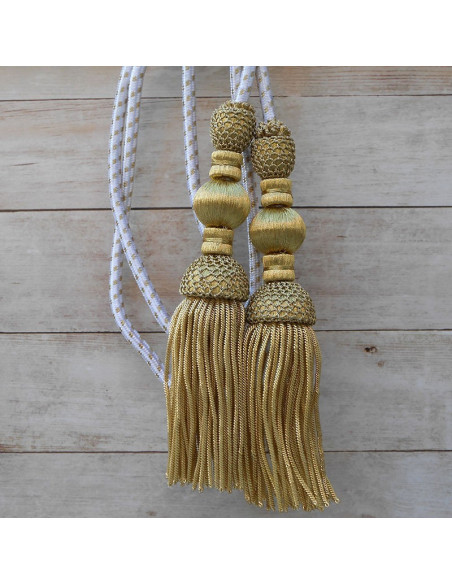 Silk cord 1.5 meters with dark gold tassels 18cm with fringe