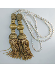 Cordón de seda de 1.5 metros con borlas de oro oscuro 18 cm con fleco de canutillo