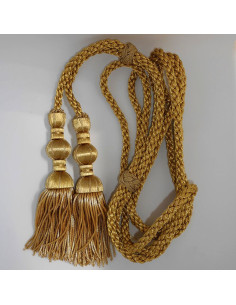 Cordón de oro oscuro 3 m con borlas de oro oscuro de 18 cm con fleco de canutillo
