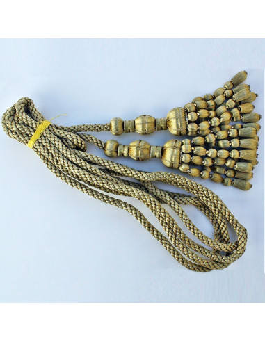 Cordón de oro oscuro de 3 metros con borlas de oro oscuro con fleco de canutillo 20 cm