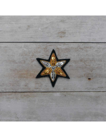 Estrella bordada en canutillo de oro y plata