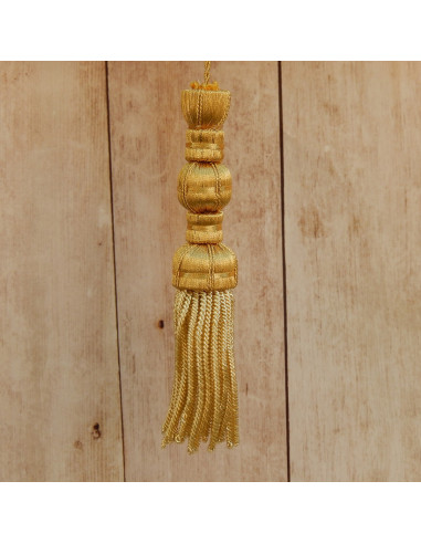 Gold tassel 6 cm with 8 cm fringe with flowers