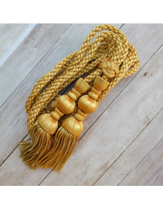 Cordón de oro 3 m con borlas de oro de 18 cm con fleco de canutillo